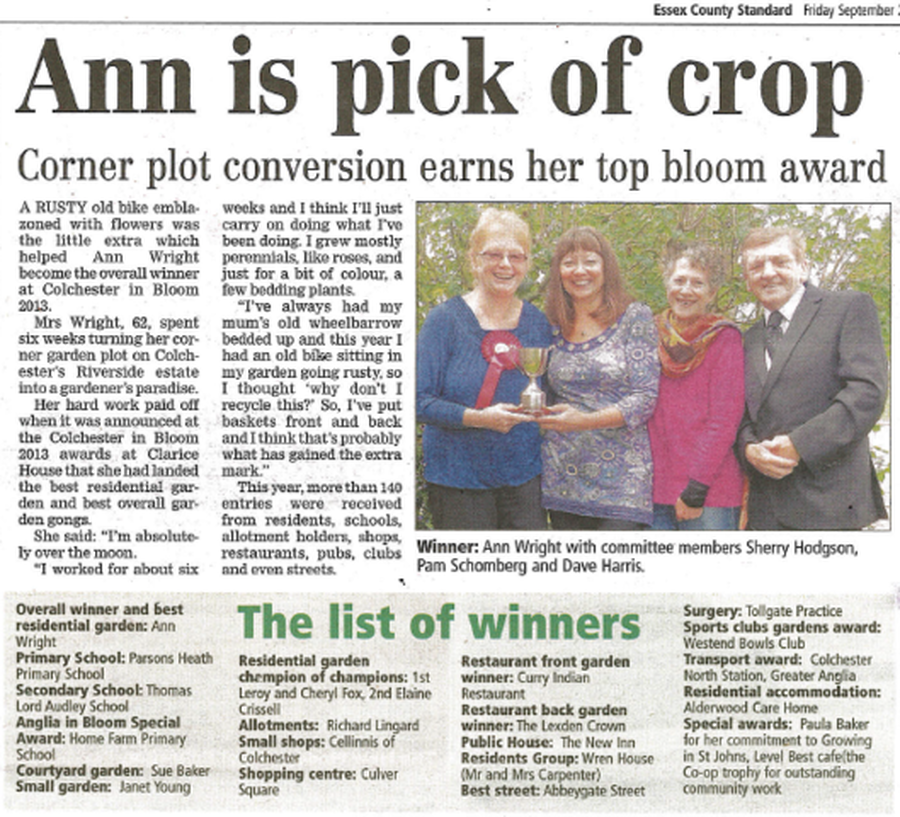 Home Farm Wins Anglia In Bloom Award – Essex County Standard – September 2013